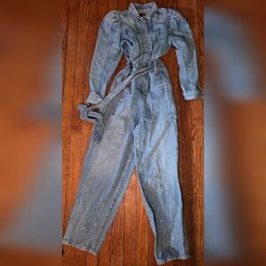 Express Light Blue High-Rise Paperbag Jeans with Tie Belt